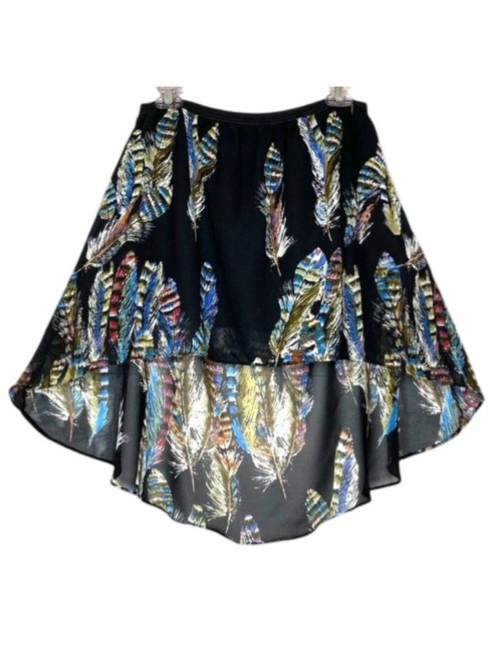 Apollo Skirt Black High Low Feather Print Size S Fairycore Whimsigoth Boho Chic